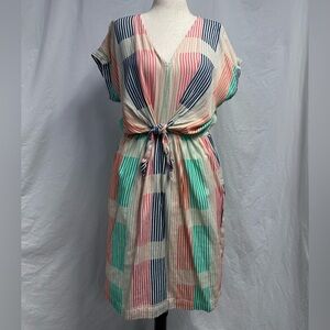 Lou & Grey for LOFT Striped Multicolor Tie-Front Cotton Rayon Dress